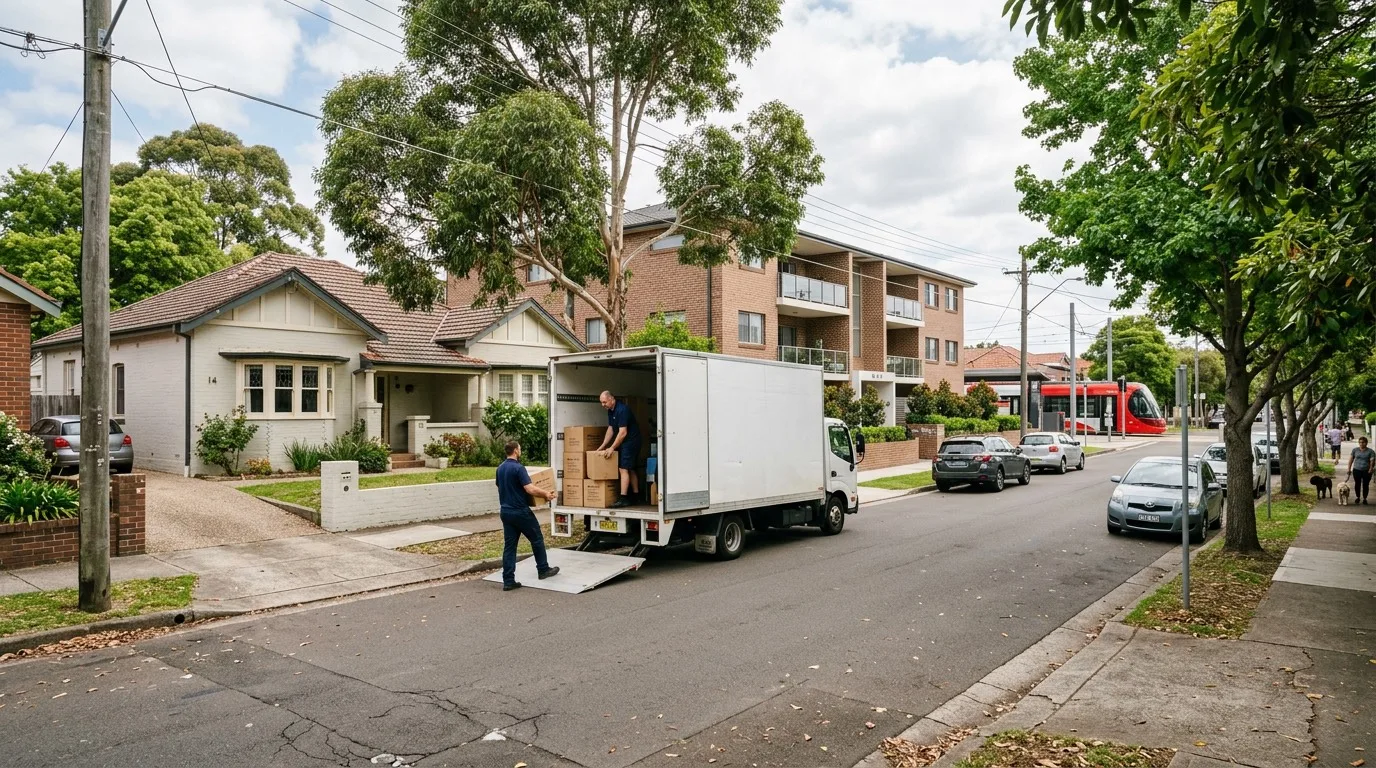 Removalists at work on a street in Dulwich Hill, Sydney