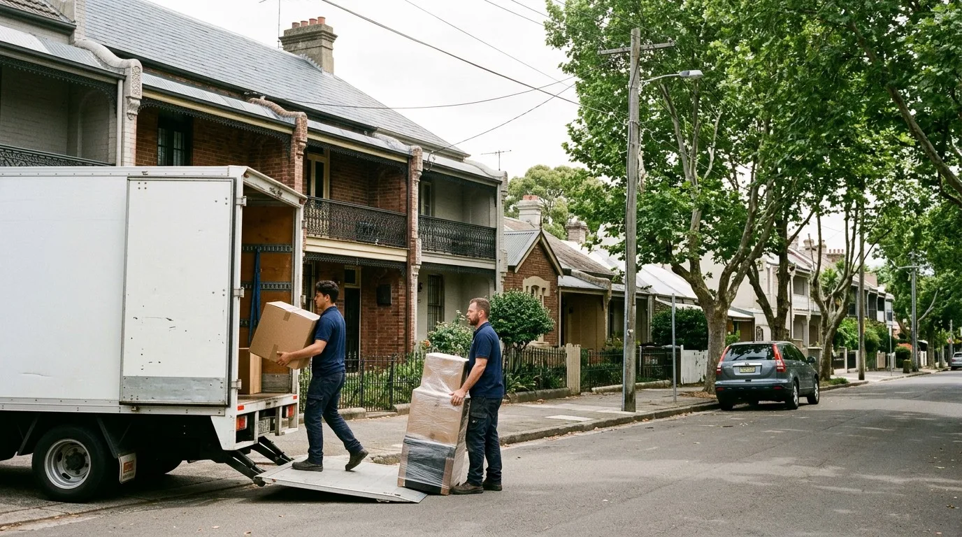 Removalists at work on a street in Petersham, Sydney
