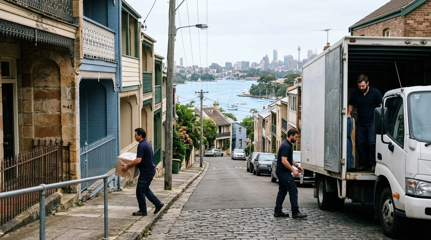 Removalists at work on a street in Rozelle, Sydney